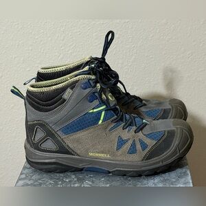 Merrell Boy’s Capra Mid Blue and Gray Waterproof Trail Hiking Boots, Size 4